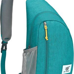 Cyan RFID Crossbody Sling Backpack with 5 Pockets, Water-Resistant Polyester, 15